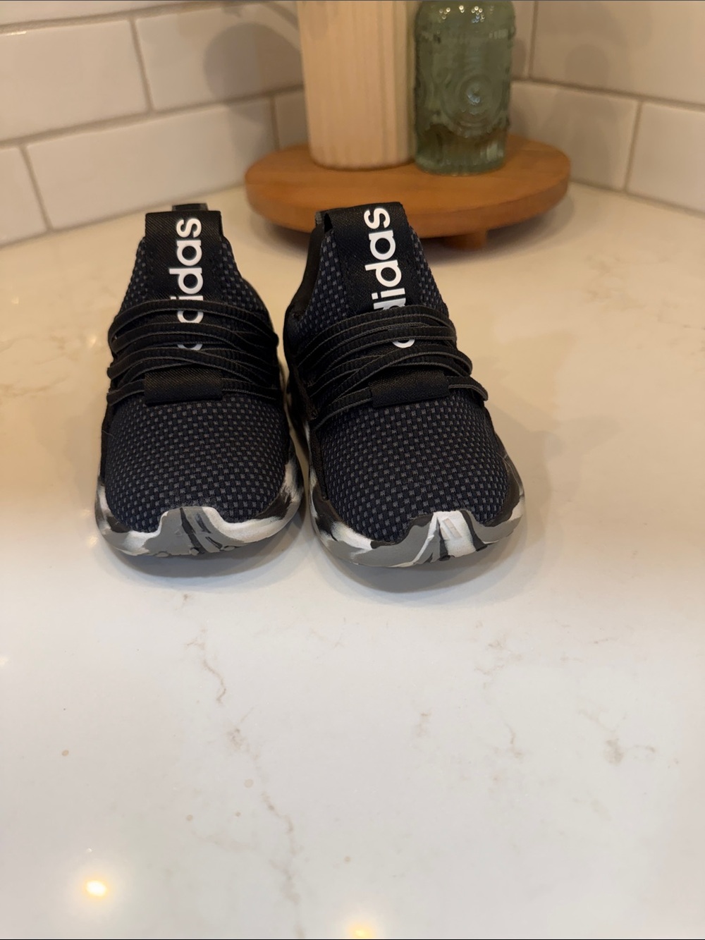 NWOT adidas Kids Black Slip-On Knit Sneakers with White Accents